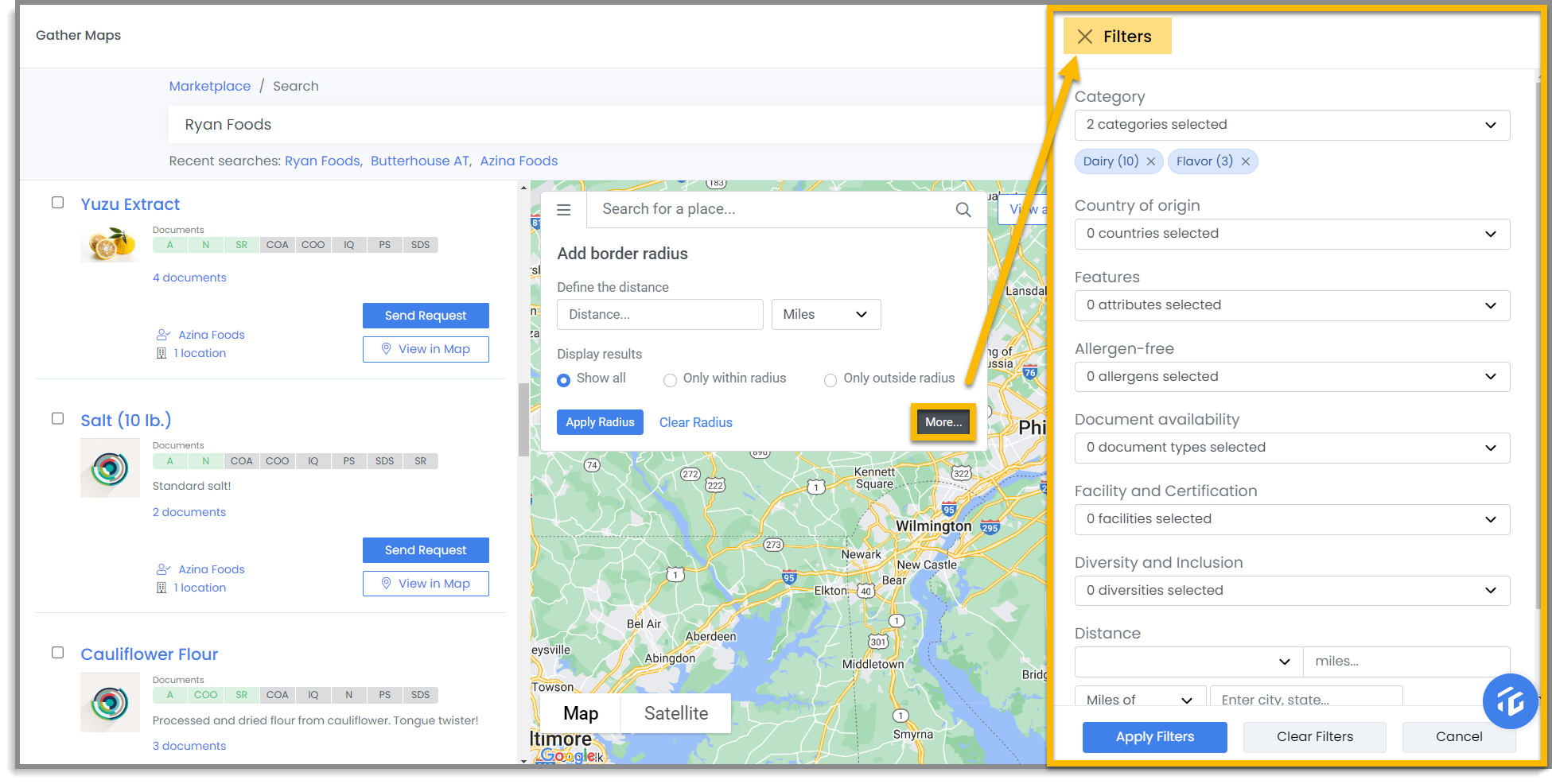 Searching with Map View – TraceGains Gather® Help Center